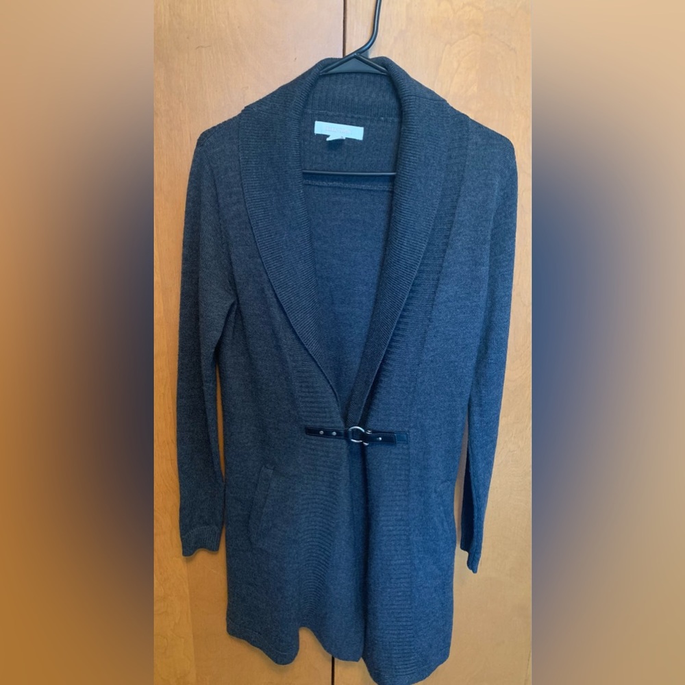 New Ellen Tracey Dark Grey wool blend Cardigan Sweater SZ S